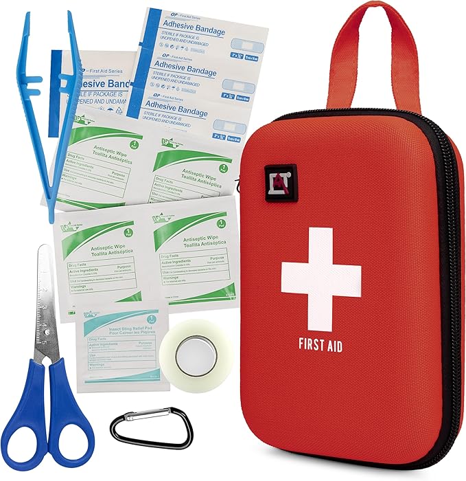 Avalanche 53 Pieces First Aid Kit, Compact Emergency Supplies Kit for Home, School, Car, Travel, Sports or Camping in Hard Shell Foam Case, Portable Mini First Aid Kit, Red