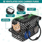 PetAmi Dog Purse Carrier for Small Dogs Cats, TSA Airline Approved Soft-Sided Pet Carrier with Pockets, Ventilated Travel Tote Bag with Bed & Shoulder Strap, Puppy Kitten, Max 12 lbs, Polka Dot Black