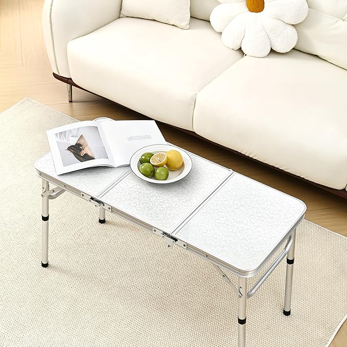 Yriuat Folding Camping Table 3ft Portable Pinic Table Adjustable Height Small Card Table Aluminum Foldable Lightweight with Carry Handle for Outdoor Indoor Hiking Camp BBQ Beach