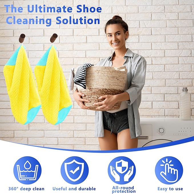 2Pcs Reusable Shoe Washing Machine Bag for Washer and Dryer:Free Up Hands, Prevent Deformation,shoe bag with Zipper Protection Design, Use for all Shoes,Sports Shoes(Yellow)
