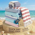 LANE LINEN Turkish Beach Towels Set of 6 – Pre-Washed, Sand-Free, Quick Dry, Lightweight Travel Towels for Women, Soft Bath Beach Towels, 39"x71" – Coastal Bliss