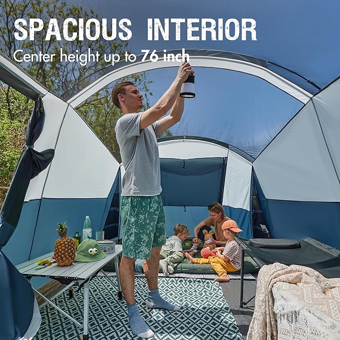 PORTAL 6/8/10 Person Family Camping Tent with Screen Room, Water Resistant Big Tunnel Tents with Rainfly, Large Family Tent for Camping, Outdoor, Patio