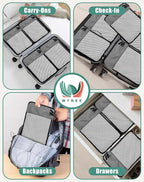 WTREE 4-Piece Packing Cubes Travel Accessories Set for Suitcases - Luggage Organizer Bags with Double Zipper - Mesh Top - Small - Dark Grey