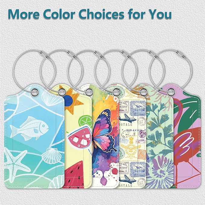Luggage Tags for Suitcases, 2 Pack Cute PU Leather Luggage Tag TSA Approved with Stainless Steel Loop and Address Card Baggage Tag for Travel&Cruise Ships&Shipping Eco-Friendly Oceans, by Chelmon
