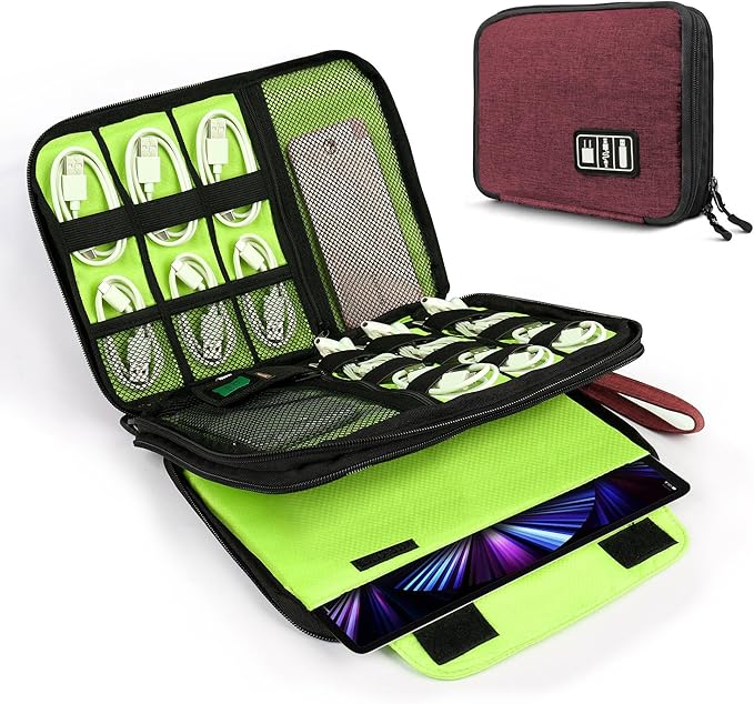 Luxtude Electronic Organizer Travel Case Large, Cord Organizer Travel, Large Cable Organizer Bag, Tech Bag for Cable Storage/Cord Storage/iPad Pro(up to 11")/Wall Charger/Electronic Accessories, Red