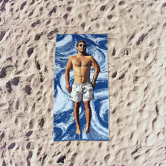 COTTON CRAFT Oversized Beach Towels - 2 Pack XXL 35x84 - Summer Wave - The Big Kahuna 7 Foot Extra Large Beach Blanket Towel - Big & Tall - 100% Cotton Jacquard Velour Soft Pool Bath Towel - Blue