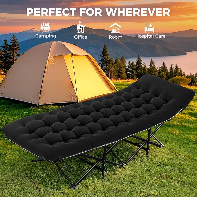 JEAREY Camping Cot for Sleeping 28" Extra Wide, Heavy-Duty 1200D Oxford Foliding Cots for Adults Portable with Mattress, Carry Bag for Guest, Travel, Hiking, Black