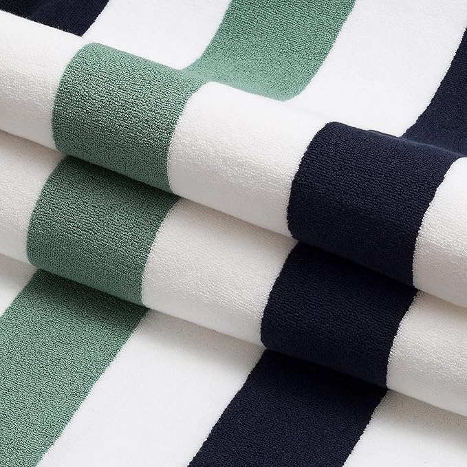 Laguna Beach Textile Co. Striped Cabana Beach Towel - Oversized, Plush 630 GSM Cotton - Midnight Blue & Seafoam Green