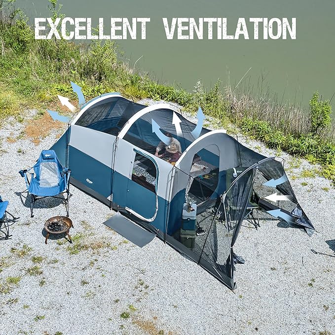 PORTAL 6/8/10 Person Family Camping Tent with Screen Room, Water Resistant Big Tunnel Tents with Rainfly, Large Family Tent for Camping, Outdoor, Patio