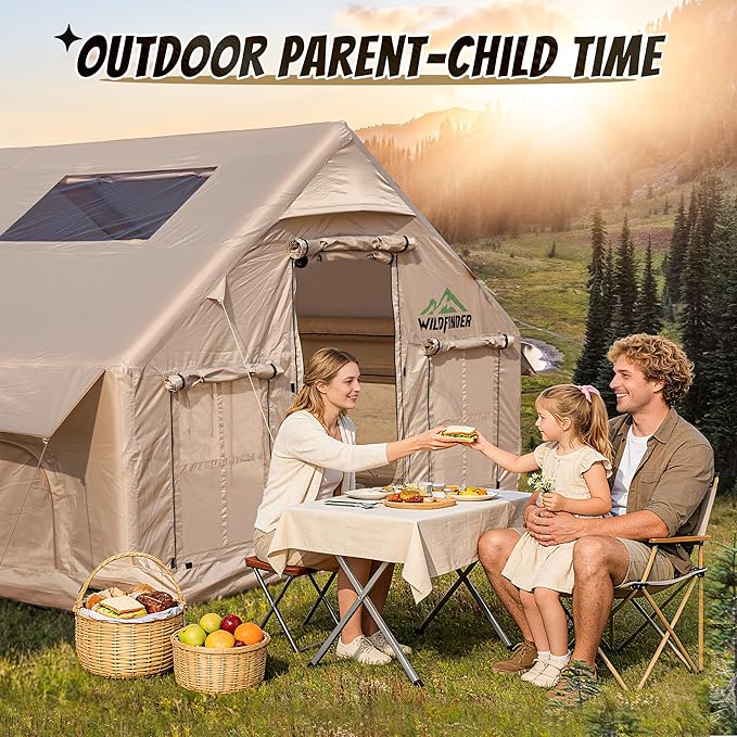 Inflatable Tent with Skylight, Quick Setup Blow Up Tents with Pump, Hot Tent with Stove Jack, Waterproof Oxford Inflatable House for Camping, Air Glamping Tents for Camping Adult 8-12 Person
