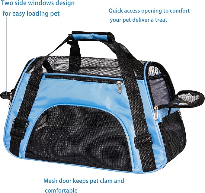 MuchL Pet Carrier Cat Cattier Soft-Sided Carriers for Small Medium Cats Dogs Puppies Pet Carrier Airline Approved Cat Dog Pet Travel Carrier (Medium, Blue)