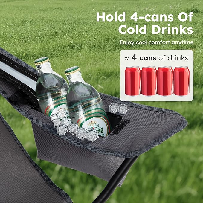 ALPHA CAMP Camping Chairs 250LBS Capacity, Heavy Duty Folding Chair with 4-Can Cooler Bag, Portable Outdoor Chair with Cup Holder for Adults, Collapsible for Tailgating, Beach, Fishing,Black,2PC