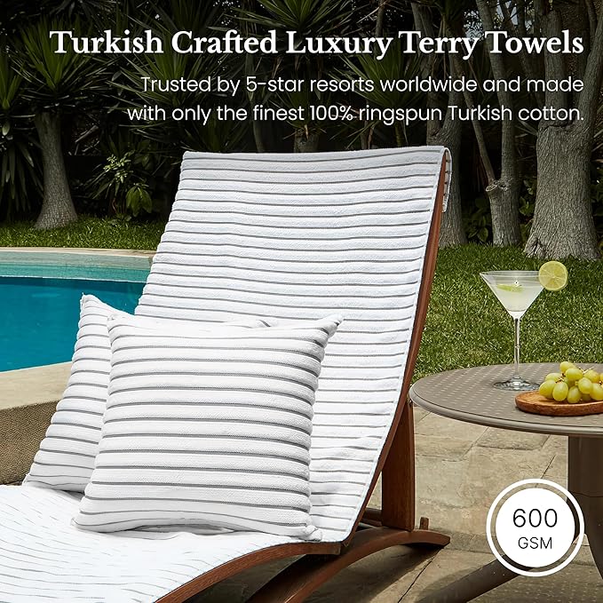 Black & White Brands Brazilian Beach/Pool Towel Pillow Case 17.7"x17.7" - Ultimate Absorbent Luxury 100% Cotton Wave (2 Pillow Cases, Gray Poly Pinstripe)