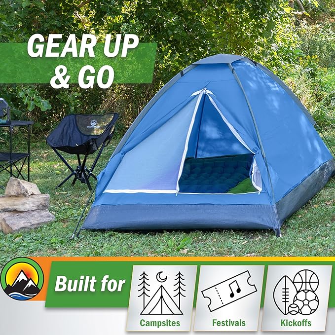 2 Person Outdoors Camping Tent with Rain Fly and Carrying Bag - Lightweight Outdoor Pop Up Tents for Camping Essentials, Music Festivals, Backpacking, Hiking, or Beach Shelter by Wakeman Outdoors