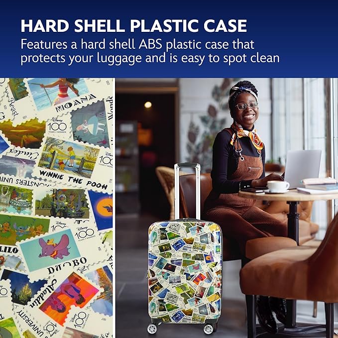 FUL Disney Stamps 22 Inch Carry On Luggage, Hardshell Rolling Suitcase with Spinner Wheels, Multi