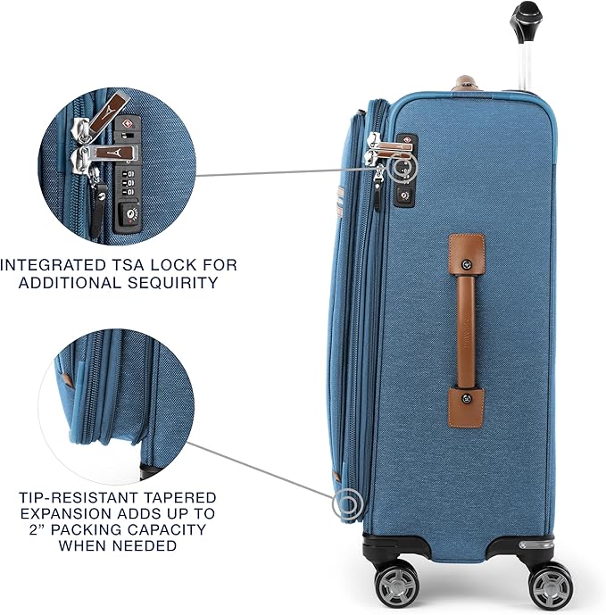 Travelpro Platinum Elite Softside Expandable Luggage, 8 Wheel Spinner Suitcase, TSA Lock, Men and Women, Coastal Blue, 2-Piece Set (21/25)