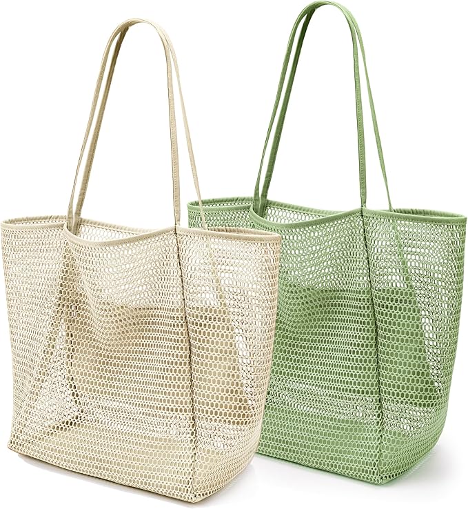 KALIDI Beach Nylon Mesh Tote Bag, Casual Tote Bag Hobo Women Foldable MAX 23L Shoulder Bag For Beach Picnic Vacation