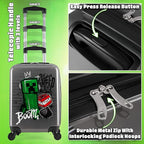 Minecraft Suitcase for Kids Teens Creeper Hard Shell Luggage Rolling Suitcase 4 Wheels Travel Essentials Vacations Trips (Medium Grey, 19.29” - 30L)