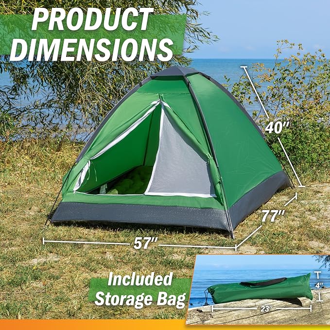2 Person Outdoors Camping Tent with Rain Fly and Carrying Bag - Lightweight Outdoor Pop Up Tents for Camping Essentials, Music Festivals, Backpacking, Hiking, or Beach Shelter by Wakeman Outdoors