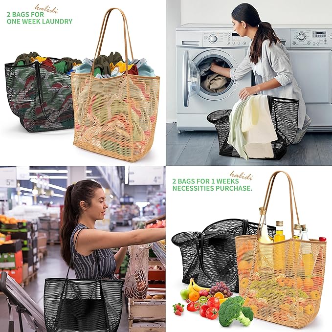 KALIDI Beach Nylon Mesh Tote Bag, Casual Tote Bag Hobo Women Foldable MAX 23L Shoulder Bag For Beach Picnic Vacation