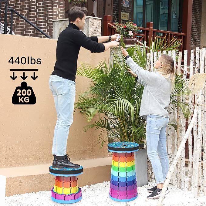 ALEVMOOM Upgraded Portable Collapsible Folding Stool Retractable Telescoping Stool for Adults Sturdy Capacity 440lbs Camping Chair for Outdoor Hiking Garden BBQ