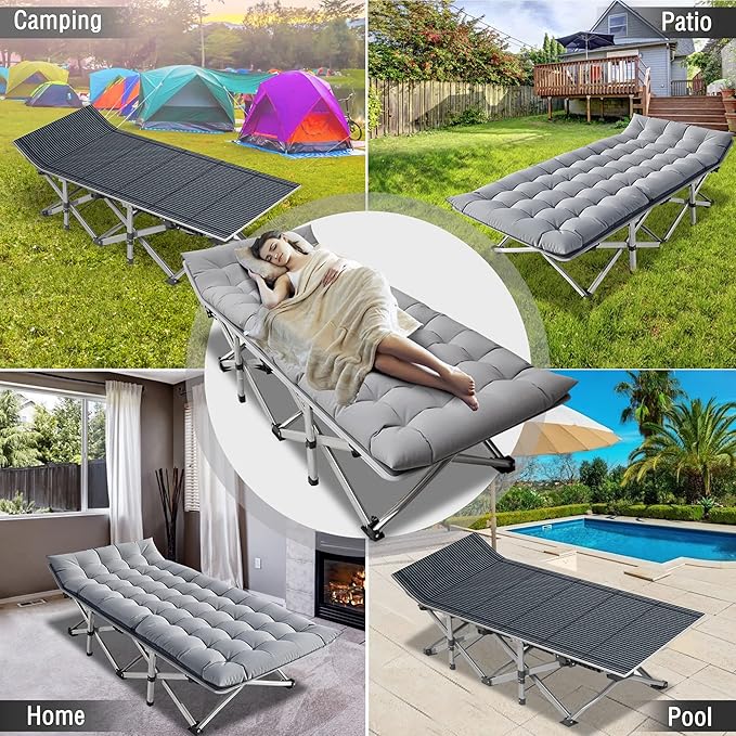 ABORON Camping Cot for Adult 28" Extra Wide, Heavy-Duty 1200D Oxford Cot for Sleeping, Portable Folding Camp Bed with Mat & Carry Bag