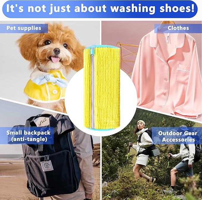 2Pcs Reusable Shoe Washing Machine Bag for Washer and Dryer:Free Up Hands, Prevent Deformation,shoe bag with Zipper Protection Design, Use for all Shoes,Sports Shoes(Yellow)