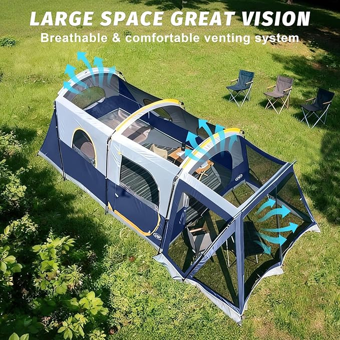 UNP Camping Tent 8 Person Waterproof Big Tunnel Tent with Screen Porch,Family Outdoor Large Tents for Camping 20' x 9' x 80in(H)