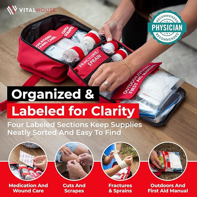 First Aid Kit 346 Piece with Tourniquet | Vital House Physician-Designed Emergency & Trauma Supplies for Home, Car, Travel, Camping & Hiking