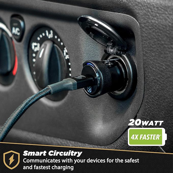 Scosche CPDC20 PowerVolt 20-Watt Certified USB Type-C Fast Car Charger with Power Delivery 3.0 for All USB-C Devices