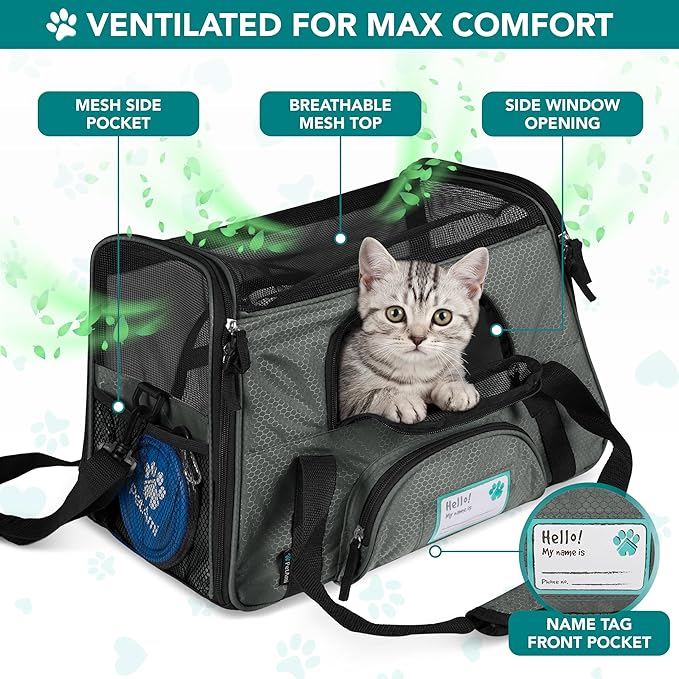 PetAmi Airline Approved Pet Carrier for Cats & Small Dogs, Soft Sided TSA Travel Carrier Bag Sherpa Bed, Breathable Mesh Ventilation, Collapsible Bowl, Fits Under Seat, Up to 18 lbs, Small Dark Gray