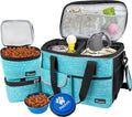 PetAmi Dog Travel Bag, Travel Pet Bag Organizer, Dog Food Travel Bag with Container Collapsible Bowls, Pet Travel Supplies Gift Accessories for Weekend Camping, Puppy Cat Diaper Bag, Teal Blue Medium