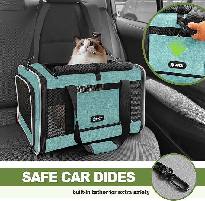 GAPZER Cat Carrier 18"x11"x11" TSA Approved Ventilated Top Open Softsided Pet Air Travel Bag, Small Animal Basic Crate Shih Tzu Dog Kennel Carry Case, 4-Mesh-Side Kitty Carry on up to 20lbs Teal