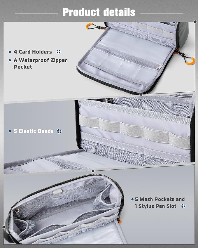 Smasrob Electronics Organizer Travel Case, Water Resistant Tech Bag Charger Pouch for Cord, Cable, Cards, Phone, Airpods, Grey