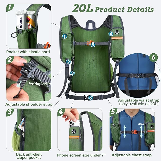BECOJADDE 20L Small Hiking Backpack for Men Women Foldable Packable Back Pack Ultralight Hiking Daypack for Travel Camping Outdoor, Olive Green