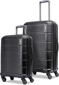 American Tourister Stratum 2.0 Hardside Expandable Luggage with Spinners, Jet Black, 2PC SET (Carry-on/Medium)