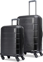 American Tourister Stratum 2.0 Hardside Expandable Luggage with Spinners, Jet Black, 2PC SET (Carry-on/Medium)