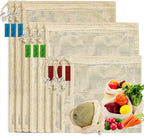 Reusable-Cotton-Mesh-Produce-shopping-Bags-Washable Eco Friendly Premium See Through Lightweight Net zero Bulk Bags for Veggie Fruit Vegetable Grocery Storage (9 Packs)