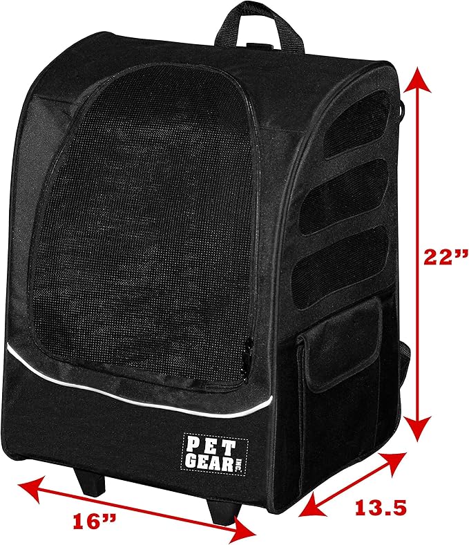 PET GEAR I-GO PLUS TRAVELER DOG AND CAT BACKPACK AND ROLLING CARRIER, BLACK