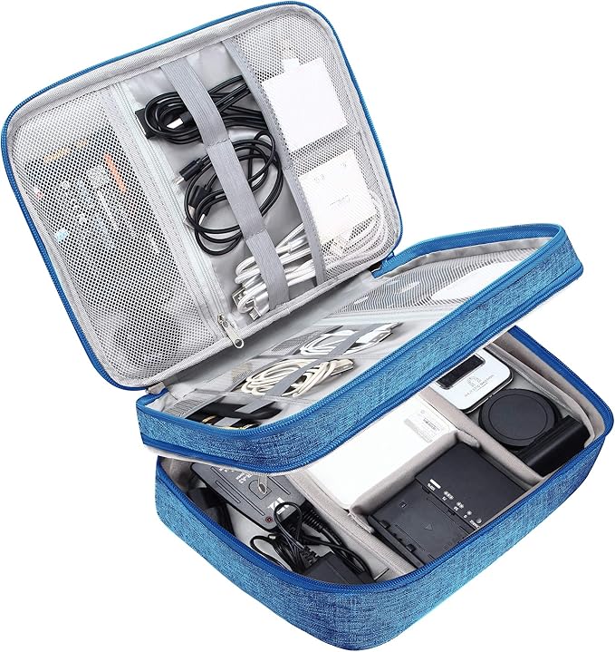 SELLYFELLY Electronic Bag Travel Cable Accessories Bag Waterproof Double Layer Electronics Organizer Portable Storage Case for Cable, Cord, Charger, Phone, Adapter, Power Bank, Kindle, Hard Drives
