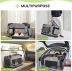 Morpilot 28-inch Portable Collapsible Dog Crate: Travel Dog Crate Soft-Sided for Small Medium Dogs up to 40lbs, with Foldable Bowl, Shoulder Strap & Storage Pockets, Grey