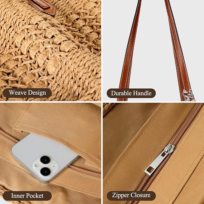 Trifabricy Beach Bags for Women, Summer Straw Bag, Woven Straw Beach Tote Bag Shoulder Handbags