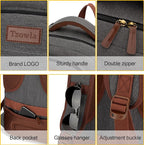 Tzowla Canvas Laptop Backpack, Bag for Men Women,Travel Work Rucksack Fits 15.6 Inch Laptop, Large Capacity Bookbag(Dark Grey)