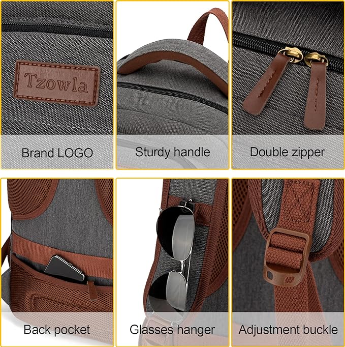 Tzowla Canvas Laptop Backpack, Bag for Men Women,Travel Work Rucksack Fits 15.6 Inch Laptop, Large Capacity Bookbag(Dark Grey)
