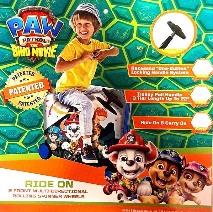 Fast Forward Paw Patrol 2-in-1 Kids 18" Suitcase & Ride-On Luggage - Lightweight Tow-Along Toddler Luggage with Wheels
