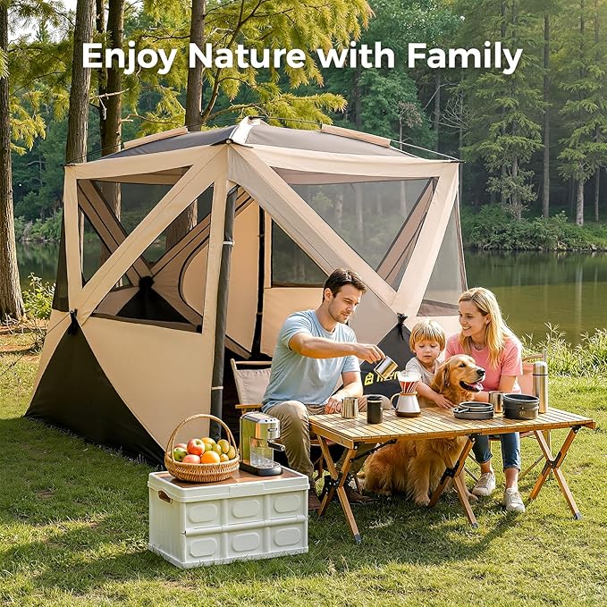 Camping Tent, 4 Person Tent for Camping, Setup in 60 Seconds, 4 Person Pop up Tents, Hub Tents, Water-Resistant, Windproof, Instant Cabin Tents with Rainfly & Carry Bag for Outdoor Camping