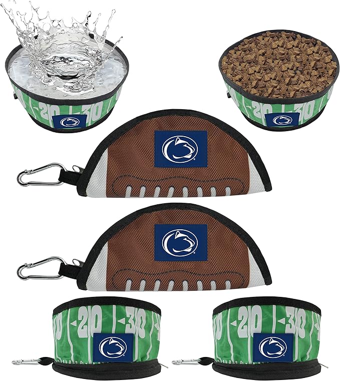 Pets First NCAA Penn State Nittany Lions Collapsible Dog Travel Bowl Set, 2 Pack Food & Water Bowls for Dogs, Best Portable & Lightweight Leak-Proof Dog Bowls for Travel