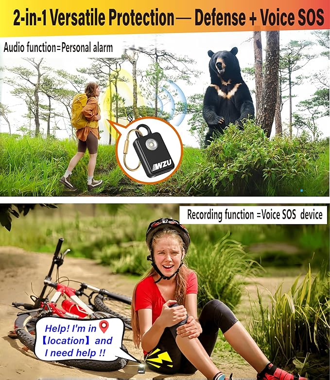 Recordable Personal Safety Alarm - FCC Certified Self Defense Alarm with 2 Emergency Modes - Rechargeable LED Strobe for Women/Men/Elderly - Jogging/Night Running/Travel/Home/Office - 4 Colors