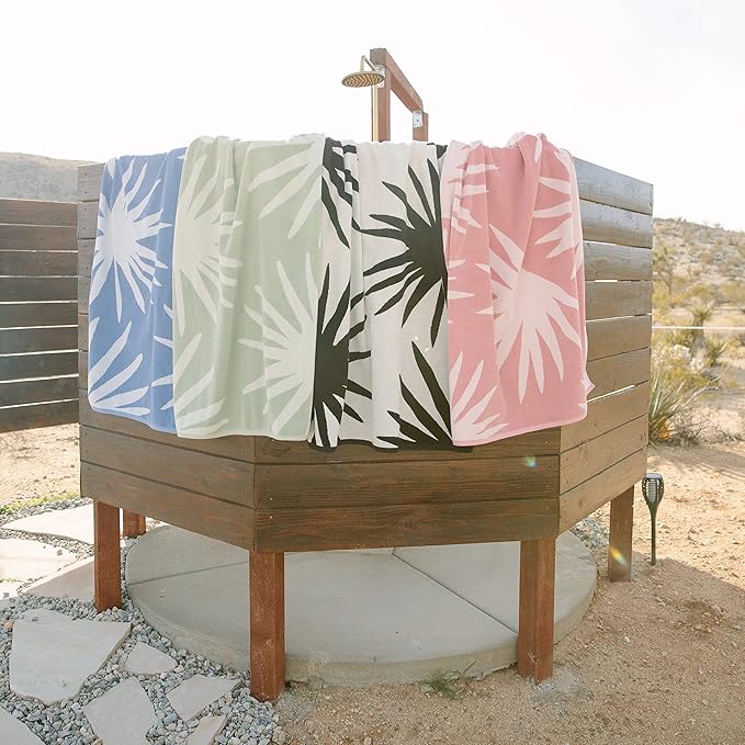 Laguna Beach Textile Co. Tropical Cabana Beach Towel - Oversized, Plush 630 GSM Cotton - Agave Vanilla