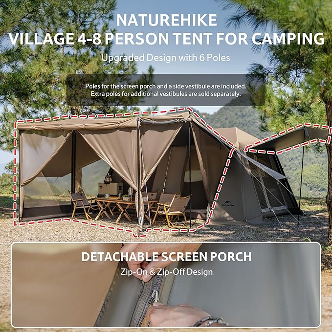Naturehike Village Instant Tent, Camping Tent with Full Rainfly, Waterproof Large Cabin Tents for Car Camping